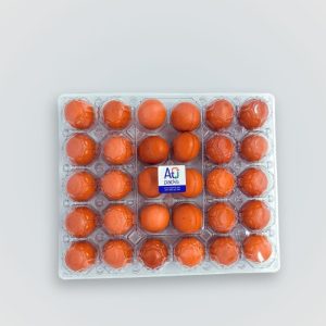 Packaging for eggs with lid, ET 30, for 30 chicken eggs, 1x30 crates, box with 100 egg cartons in transparent plastic, carrier of reusable eggs for display in the commercial market