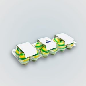 Packaging for eggs with lid, ET 4, for 12 chicken eggs, grides 3x4, box with 100 egg cartons in transparent plastic, carrier of reusable eggs for display in the commercial market
